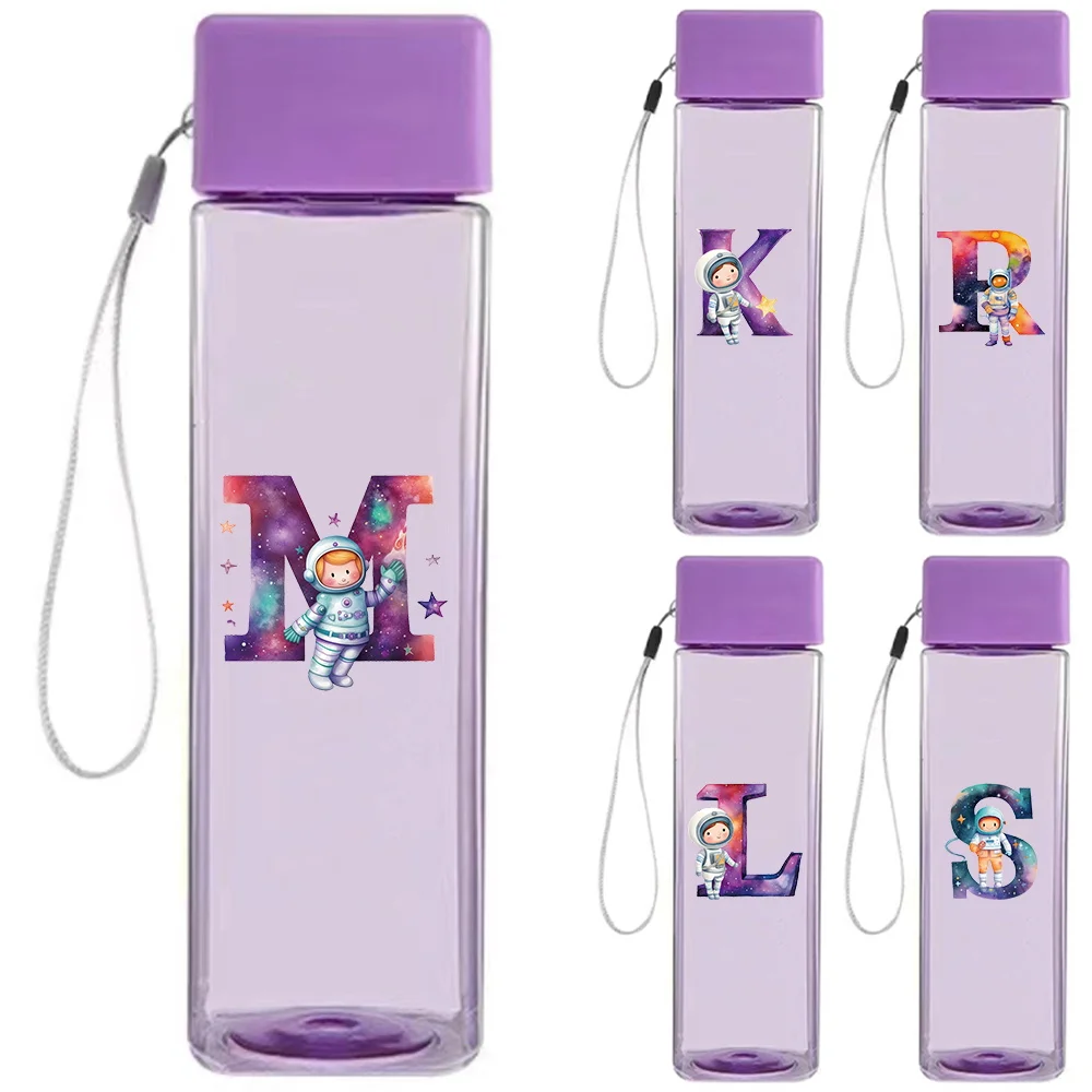 

Leakproof Portable Clear Water Cup, Reusable Bottle Transparent Tumbler for Travel Leakproof Slim Astronaut Letter Pattern