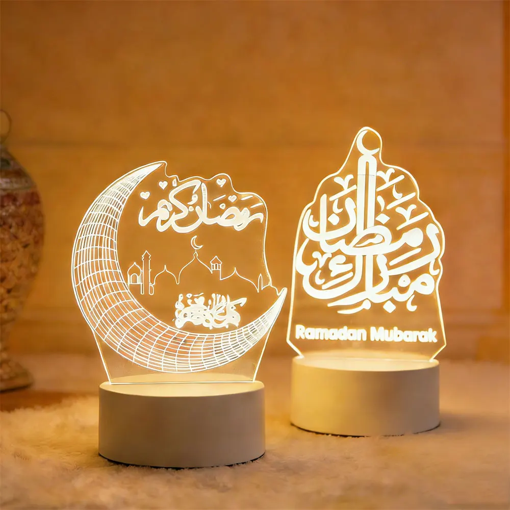 USB 3D Ramadan Castle Moon Acrylic LED Night Light Ramadan Festival Party Supplies Bedside Bedroom Decor Neon Lamp Eid Gifts