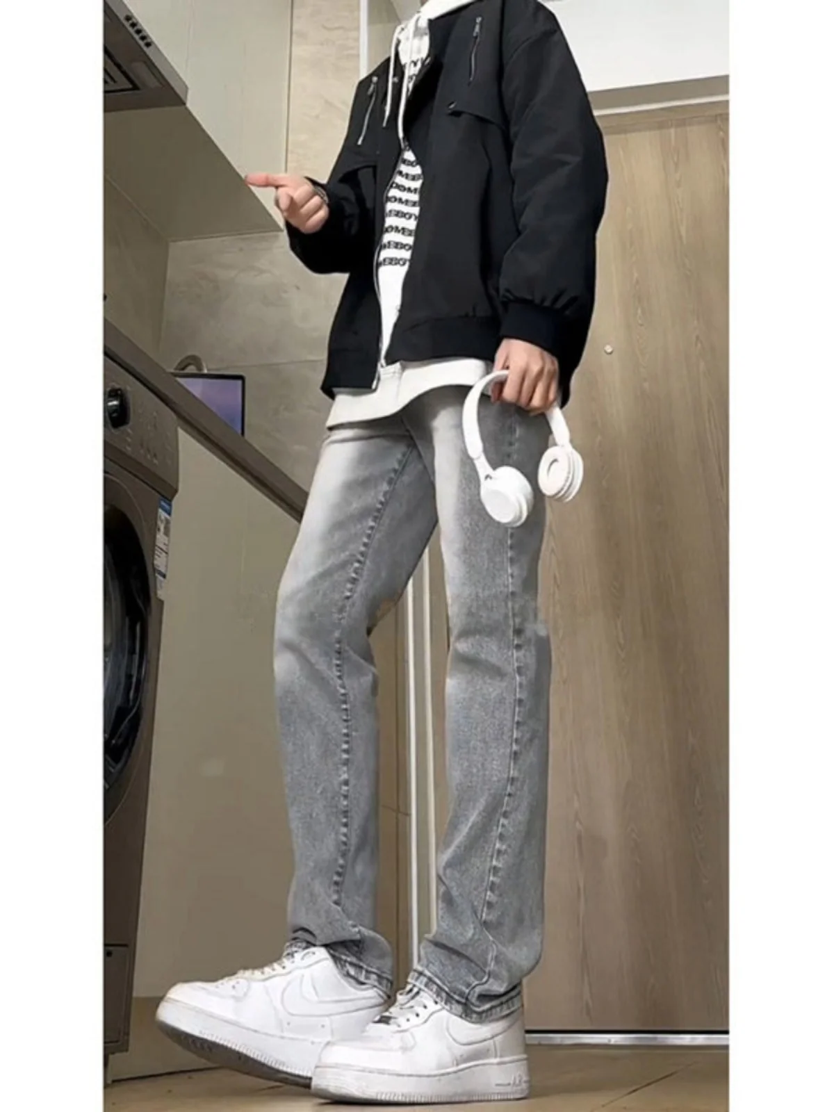 

American High Street Vibe Men's Jeans Spring Autumn Clean Fit Elastic Slim Straight Leg Pants Cool Teenage Sle Durable