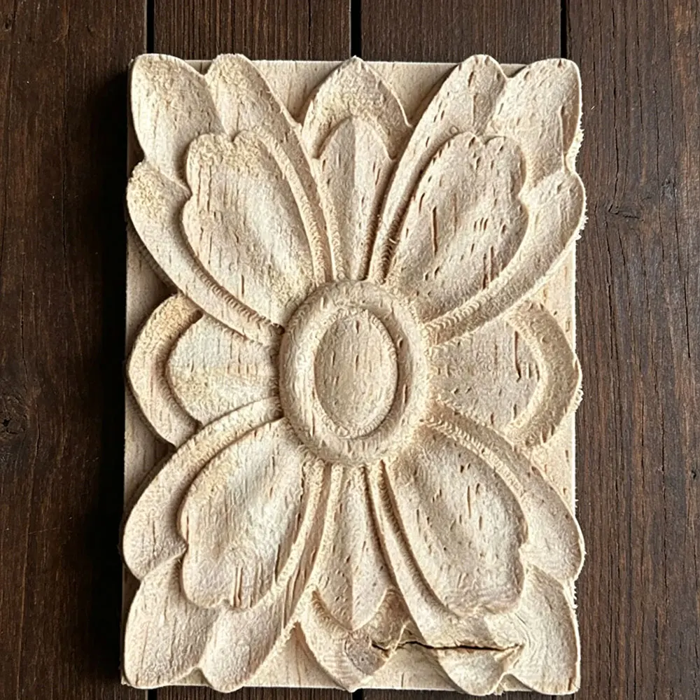 

20PCS Furniture Wooden Applique Onlay Natural Floral Wood Carved Figurines Crafts Corner Frame Wall Door Woodcarving Decorative