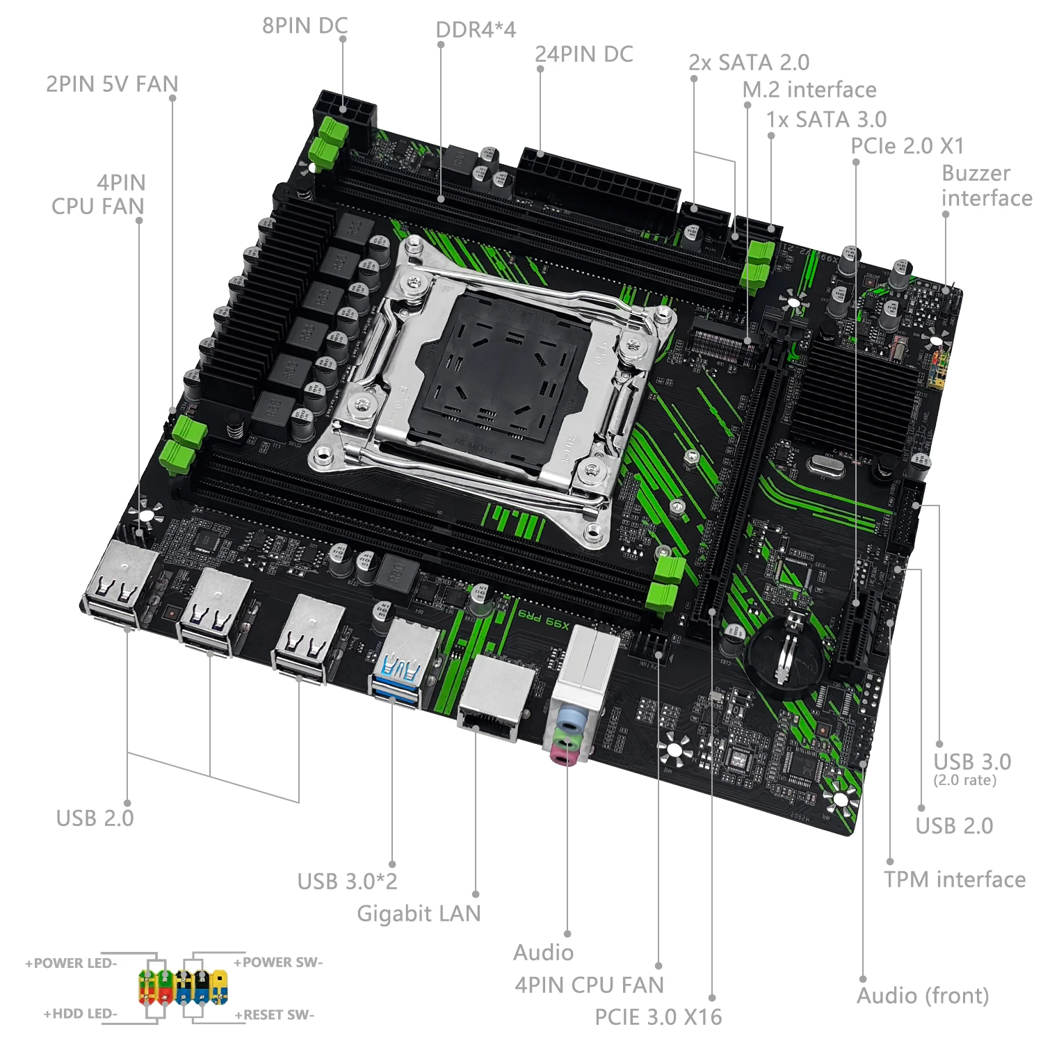MACHINIST X99 Motherboard X99 PR9 Support TPM2.0 LGA 2011-3 Intel Xeon E5 V3&V4 CPU DDR4 RAM SATA/NVME M.2 Slot USB3.0