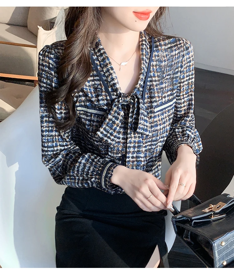 FANIECES Bow Women Shirt Fashion Print Long Sleeve Elegant Office Lady Satin Blouse Pullover Autumn Tops High Quality Blusas