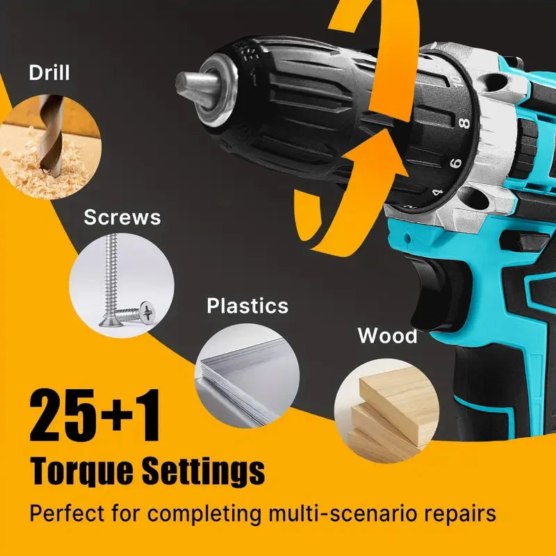 21V Cordless Drill Set with Multi-Function Electric Screwdriver High-Power Lithium-Ion Battery Rechargeable Combination Tool