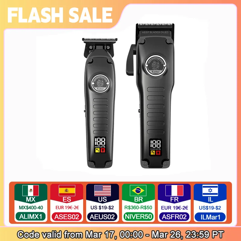 Kemei Professional Barber Fade Clippers 0mm Zero Gapped Edgers Hair Trimmer Electric Men Bald Head Finish Hair Cutting Machine