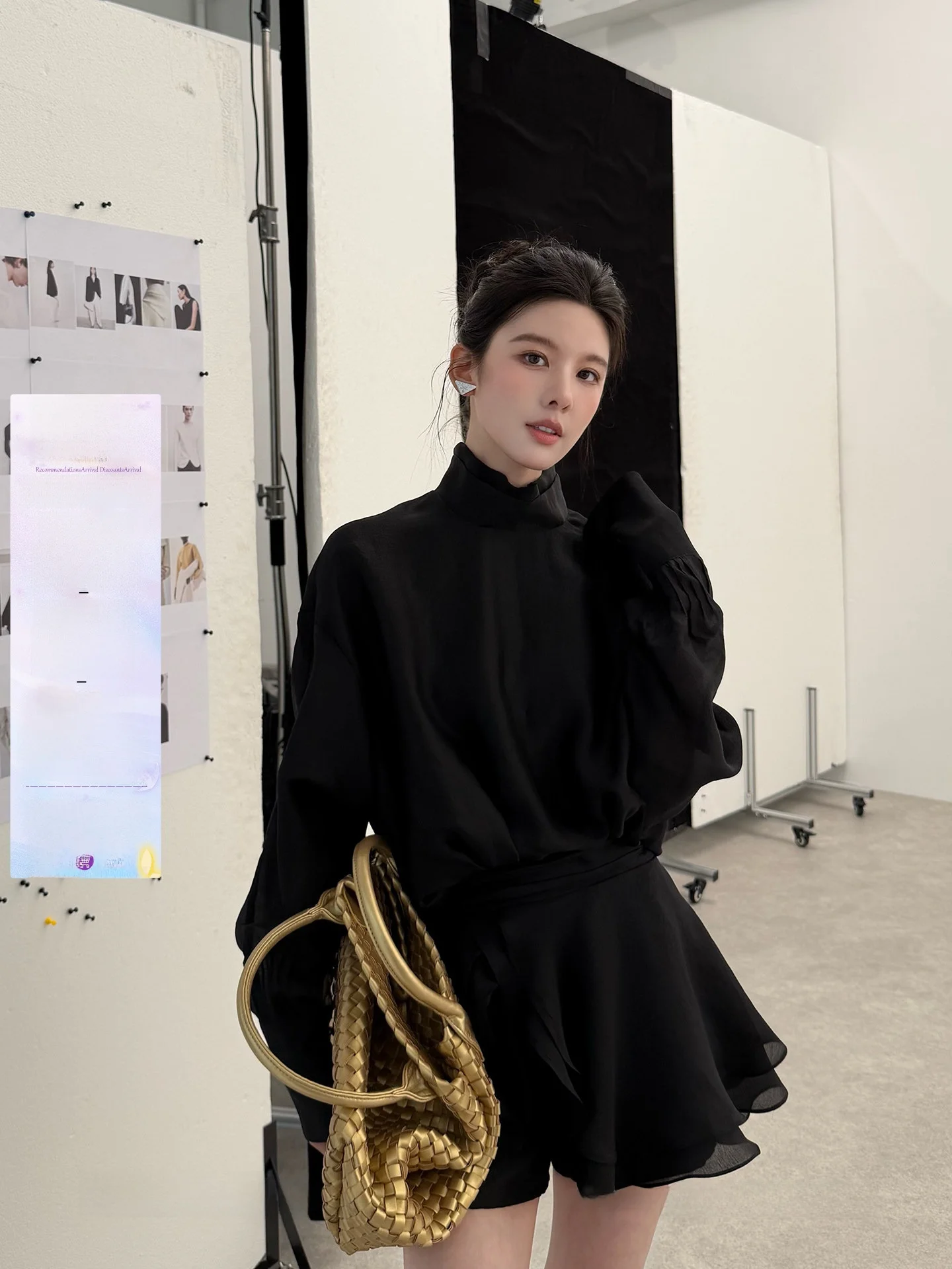 

Элегантное черное платье-миди с длинным рукавом «Черный лебедь» — роскошный комплект для женщин, новая весенняя коллекция Qian Wen