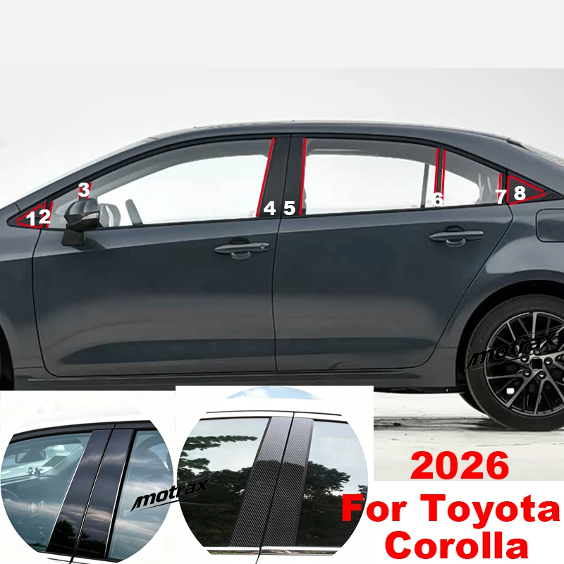 Car Glossy Effect Window Door Column B C Pillars Post Cover Sticker for Toyota Corolla 2026 2027 Decoration Accessories