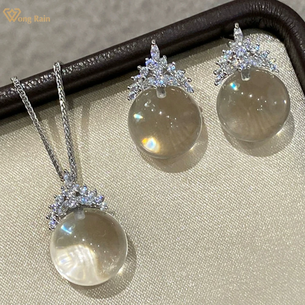

Wong Rain Sparkling 925 Sterling Silver Crystal High Carbon Diamond Gemstone Pendant/Necklace/Earrings Jewelry Sets Wholesale