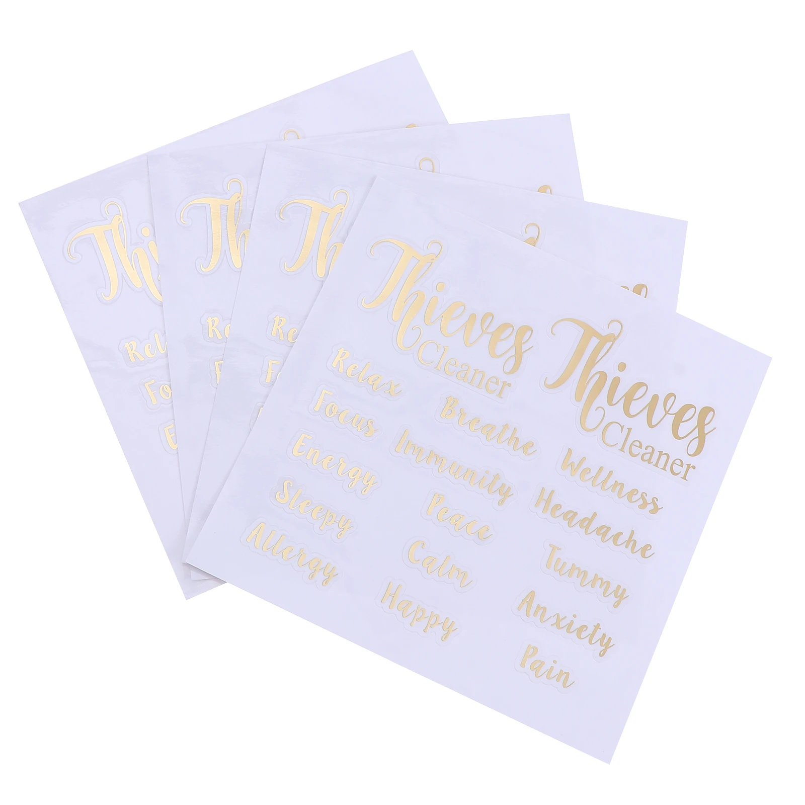 

4 Sheets Golden Stickers Letter Essential Oil Bottle Perfume Label Filling Paper Decals Containers