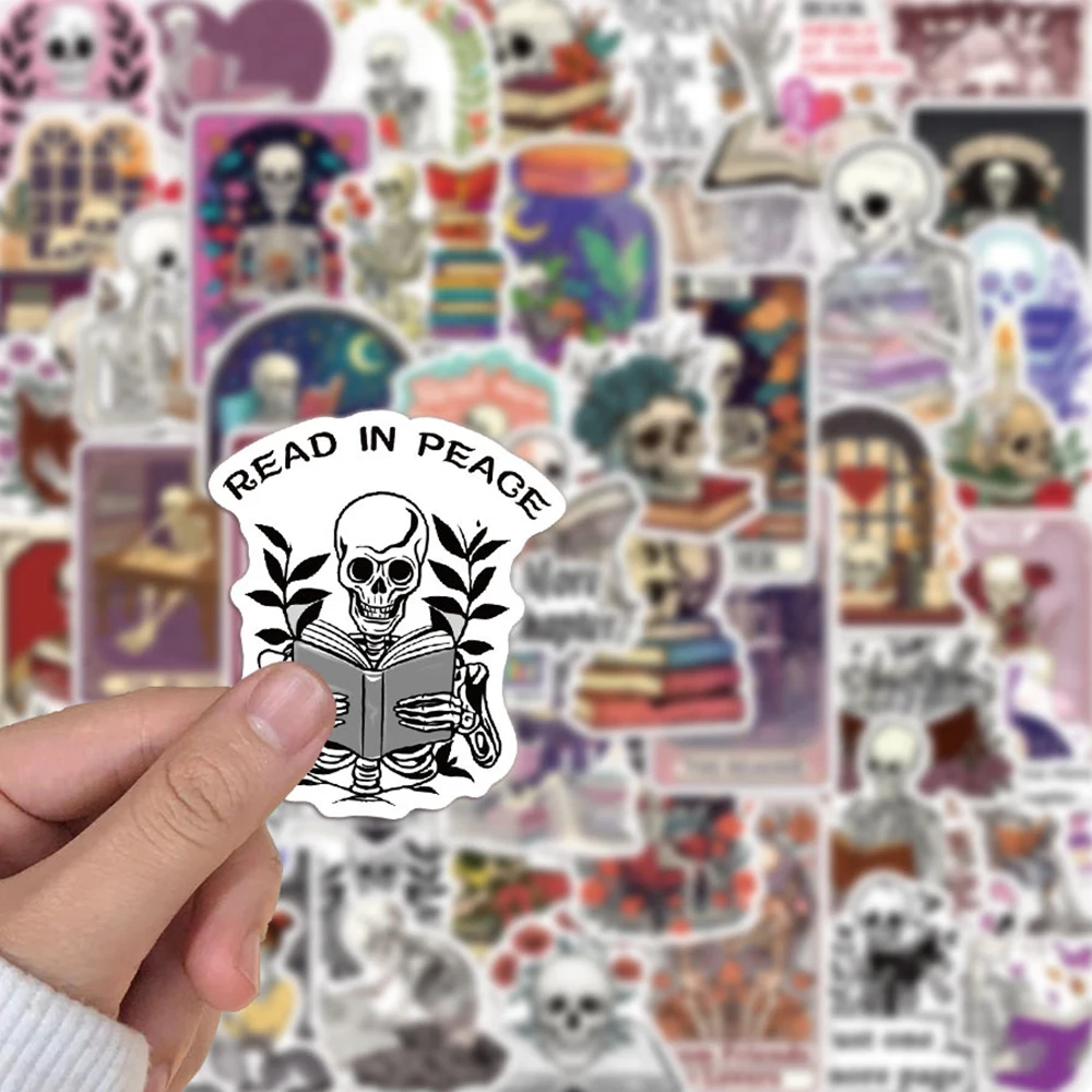 10/30/50 pçs engraçado dos desenhos animados crânio leitura livro adesivos romântico bookish decalques diy papelaria mala portátil legal adesivo decoração