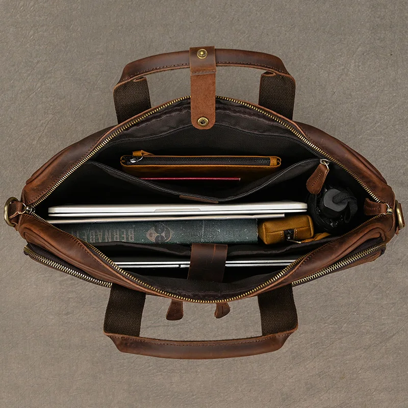 Men Briefcase Genuine Leather Laptop Bag 14 15.6\