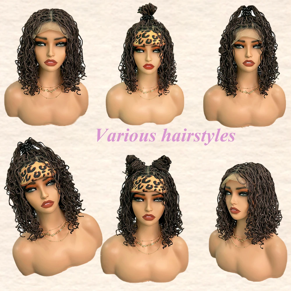 X-TRESS Twist Box Braids Synthetic Wig 4x4 Lace Front Hair for Black Women 14inch Brown Color Synthetic Wig with Baby Hair Daily