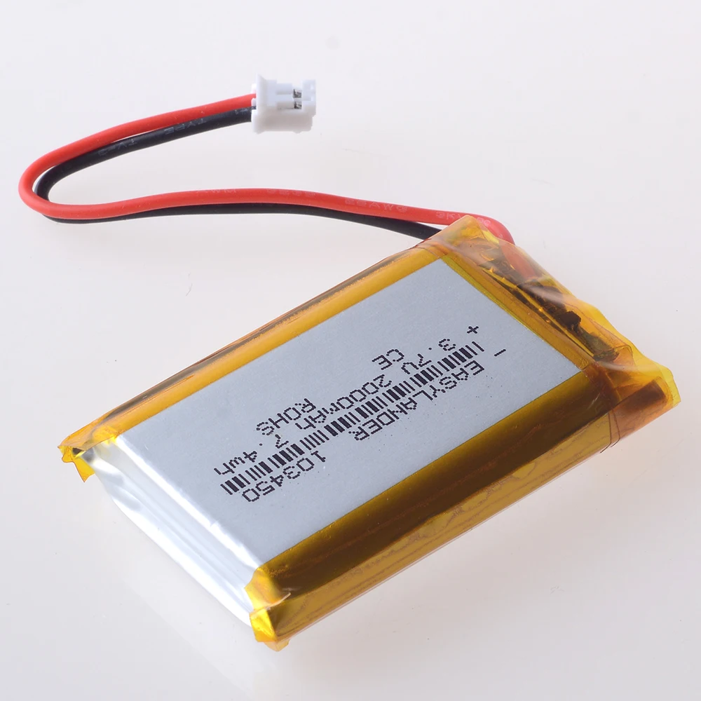Silicone Wires 103450 CE+Rohs 3.7V 2000mAh Rechargeable Li-Polymer Li-ion Battery Lipo Batteries