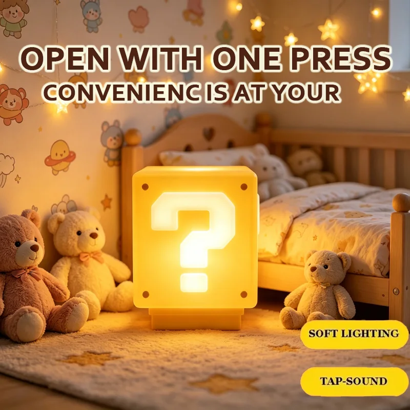 Nova Luminária LED de Brinquedo com Tema de Perguntas para Crianças, com Efeitos Sonoros de Jogo, Luminária de Cabeceira Decorativa, Ideal como Presente de Aniversário e Natal