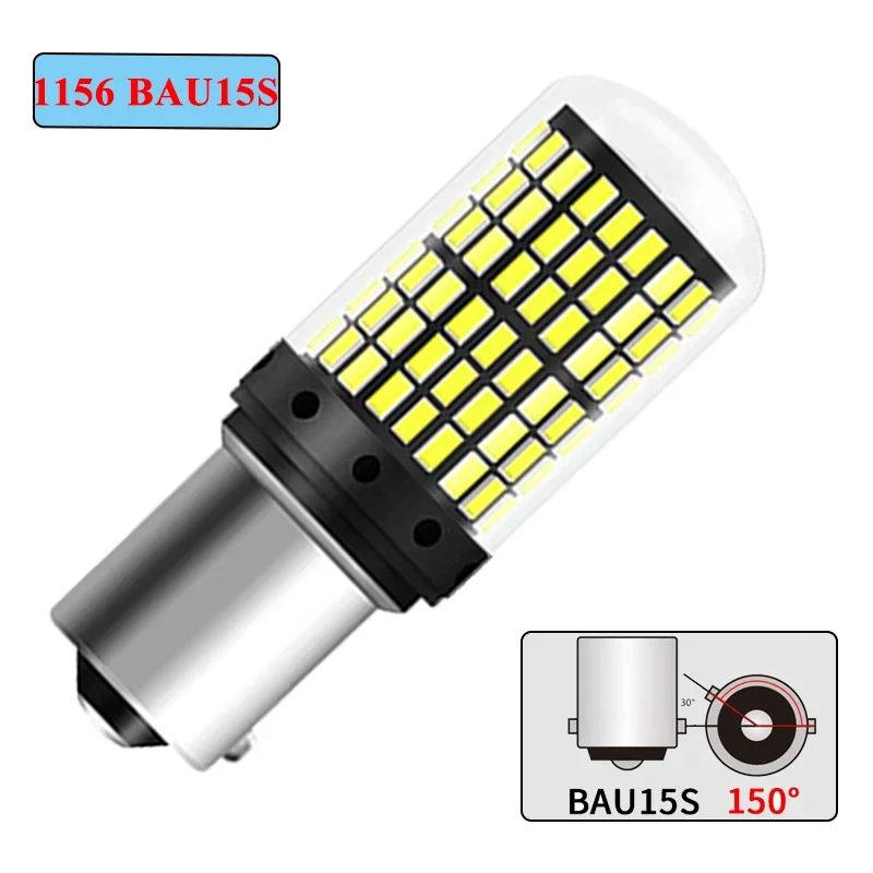 2 Stück 1156 BA15S LED CANBUS 3014 144 SMD 1157 BAY15D P21/5W 7440 T20 7443 Blinker Rückfahrlicht Bremslicht 12V Weiß – Detail 4