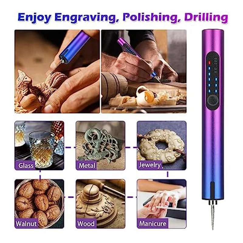 Electric Engraving Pen Kit Cordless Rechargeable Grinding Pen DIY Rotaryetching Pen With 36 Bits Fit For Carving Glass