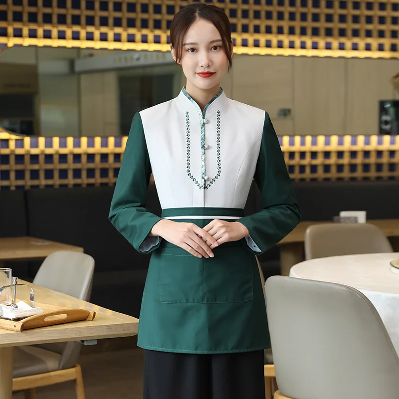 Hotel Work Uniforms Autumn Winter Women Hot Pot Restaurant BBQ Restaurant Tea House Chinese Style Waiter Long Sleeve Unisex