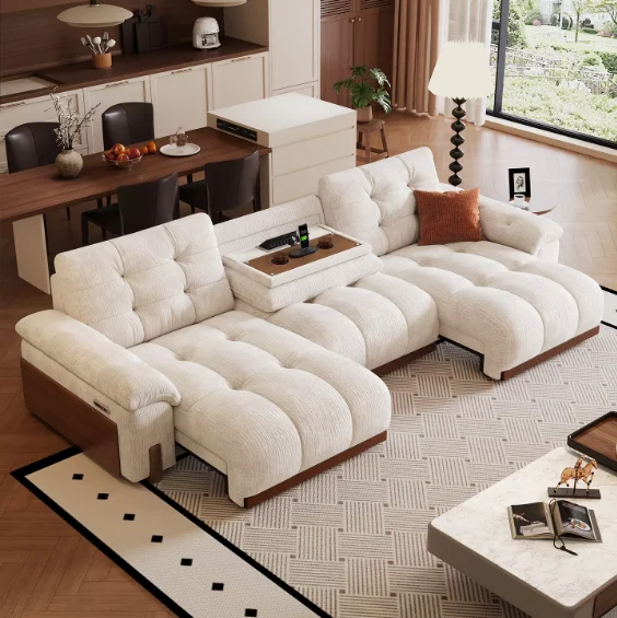 New Wall Mounted Multifunctional Electric Sofa Living Room Voice Adjustable Vintage Cream Style Sofa Bed