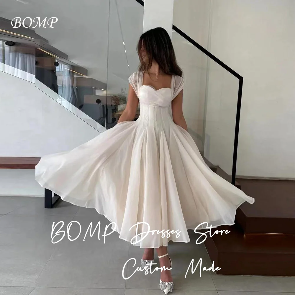

BOMP Princess Evening Birthday Dress Sweetheart Short Sleeves A-Line Ivory Organza Wedding Party Gown Customized Saudi Arabic