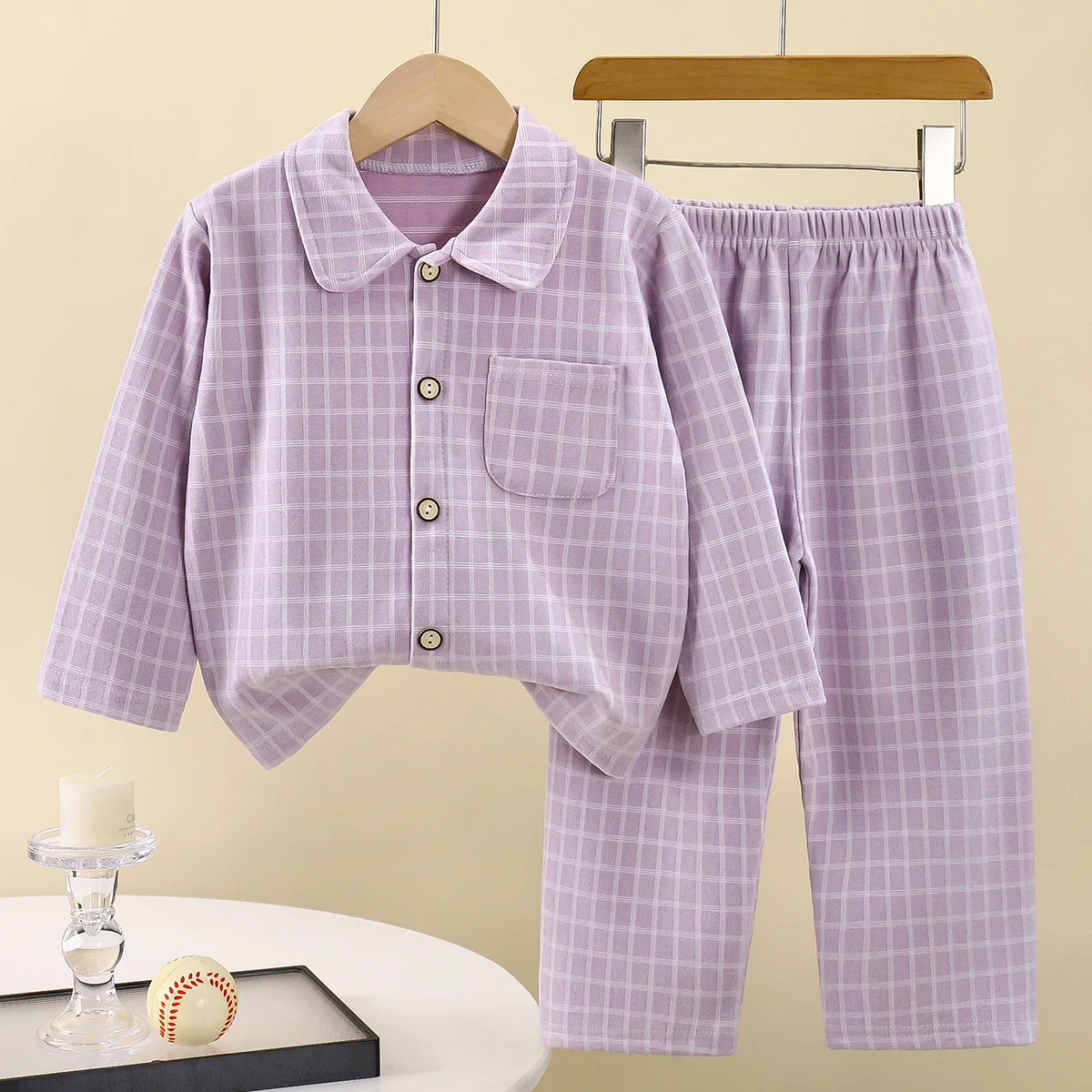

Детский пижамный комплект, осенне-зимний фланелевая домашняя одежда с воротником с лацканами для мальчиков, повседневная уютная детская клетчатая домашняя одежда, одежда для сна, одежда для девочек