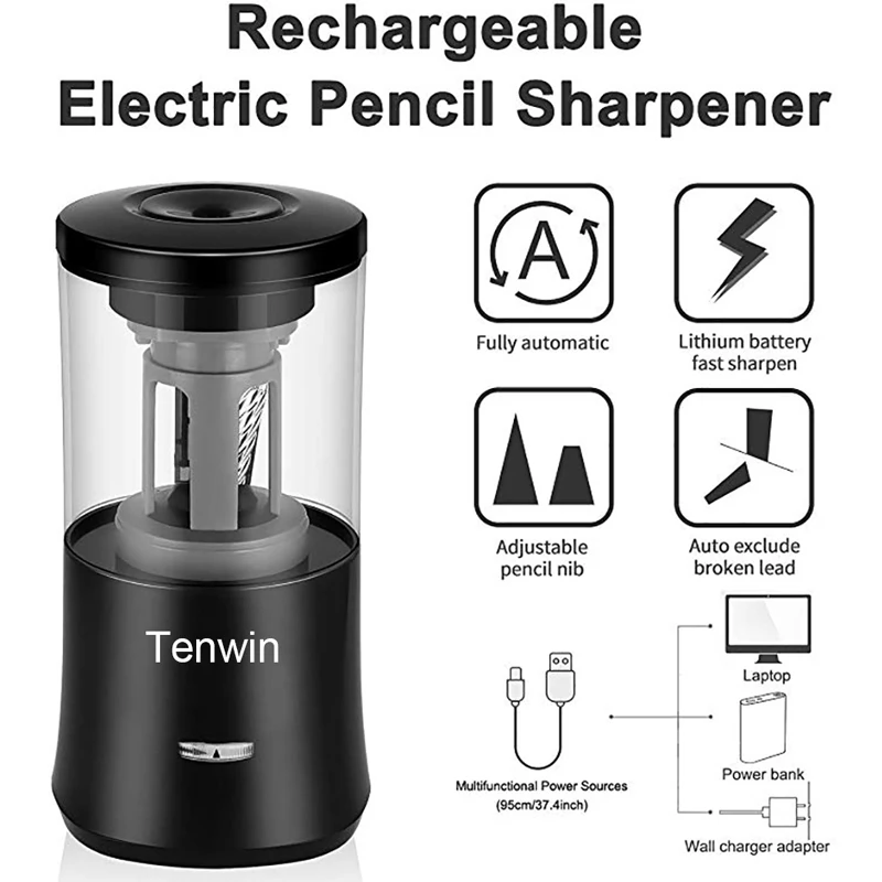 Tenwin Stationery Automatic Electric Pencil Sharpener Usb Heavy Duty School Supplies Mechanical