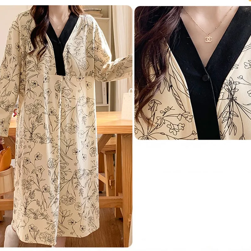 Maternity Nursing Nightgown With Removable Breast Pads, Cotton-like Fabric, Large Size Maternity Dress No Bra Required
