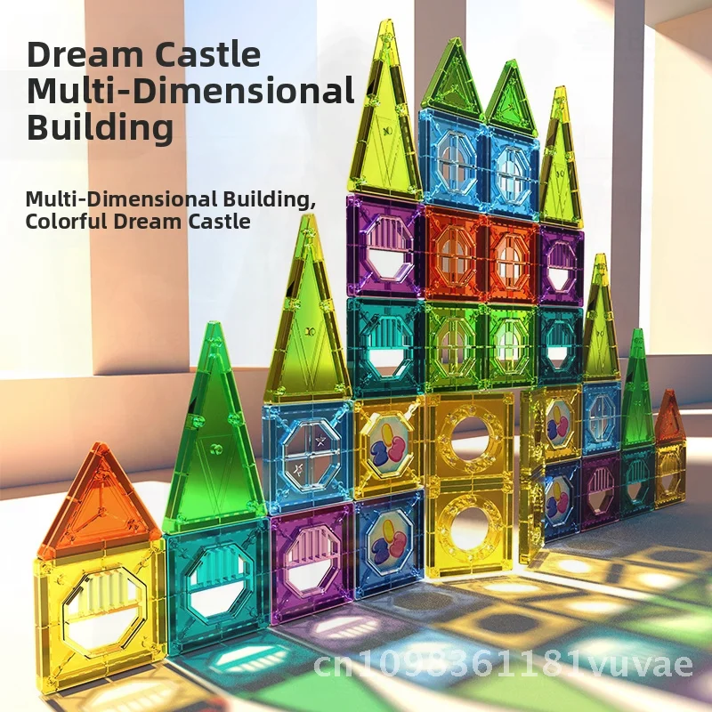 Magnetyczne klocki konstrukcyjne z kolorowymi okienkami, DIY, duży tor z kulkami, zabawki do łączenia dla dzieci w wieku 3-6 lat - Emocje i wzrok