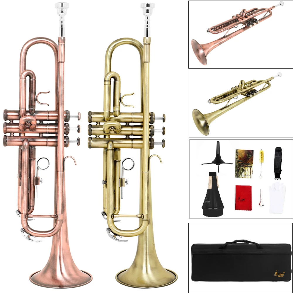 SLADE Retro Trumpet Brass Standard Bb Trumpet Set For Student Beginner With Hard Case,Gloves, 7 C Mouthpiece,