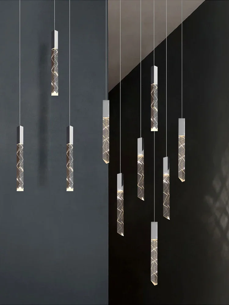 الحديثة الفاخرة دوبلكس لوفت LED درج كريستال الثريا دوامة الدرج قلادة طويلة أضواء غرفة المعيشة فندق تركيبات الإضاءة