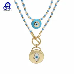 Lucky Eye Miyuki Seed Beads Necklace Copper Turkish Evil Eye Fatima Hand Pendant Necklace for Women Girls Men Jewelry BE918