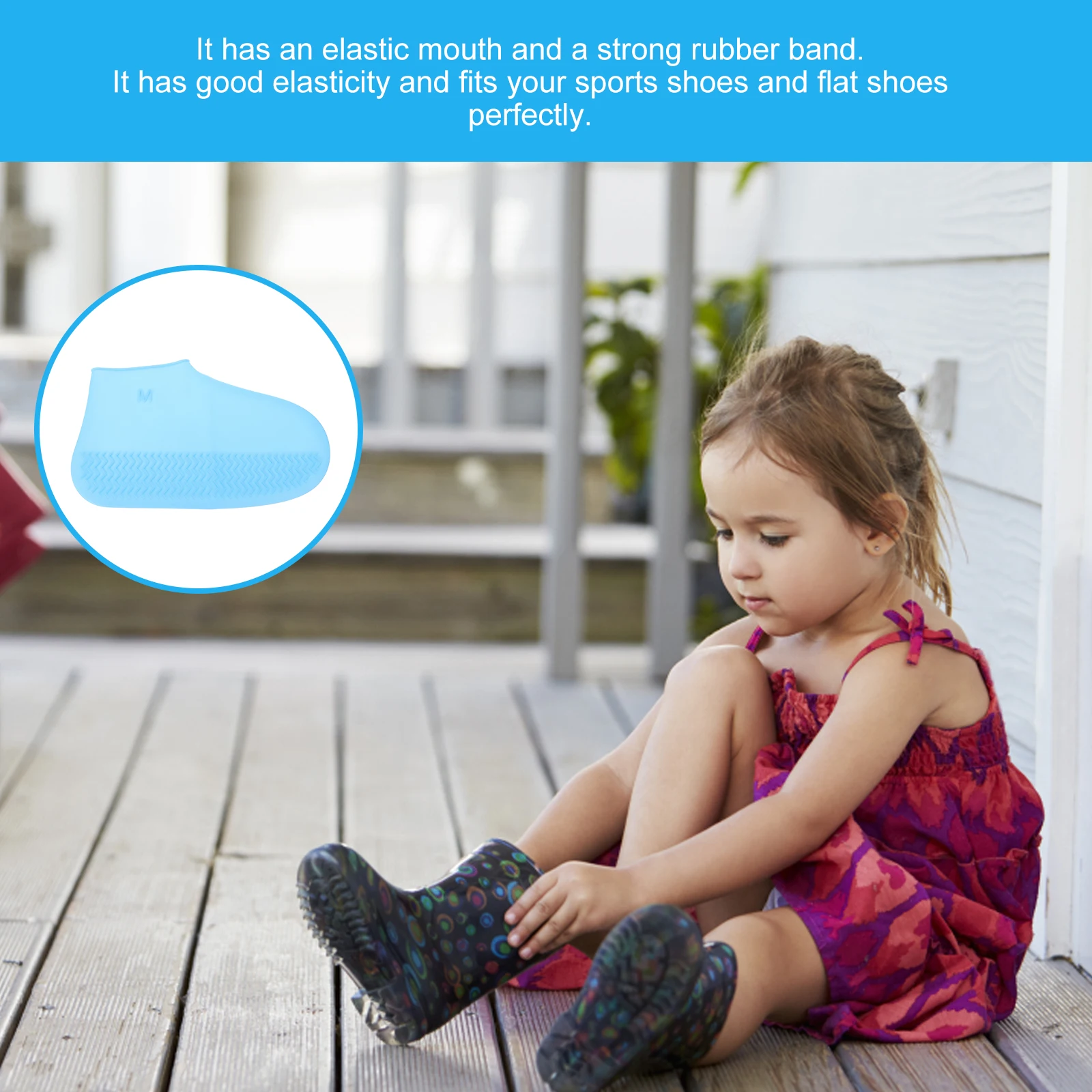 

1 Pair Waterproof Shoe Covers Silicone Rainproof Overshoes Anti-Slip Shoe Protectors For Mud Snow Beach Outdoor Blue