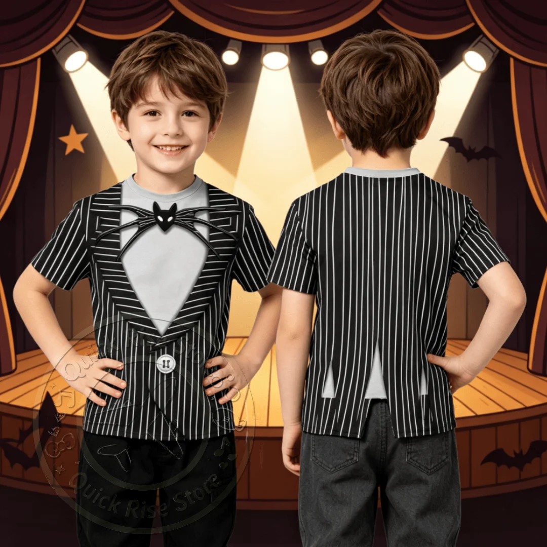 Men Kids 3D Fake Suit Uniform Print Quick Dry Breathable Short Sleeve T-shirt Halloween Cosplay Party Casual Tops For Family