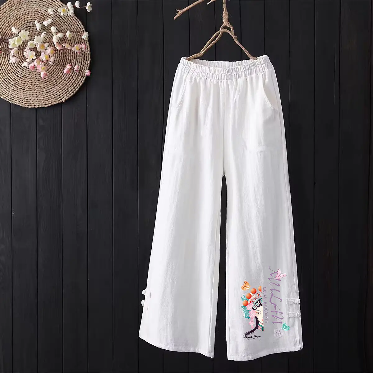 

Retro Women's Cotton Linen Baggy Palazzo Flared Pants Wide Leg Loose Trousers Plus Size Ladies Fashion Elastic Waist Pant CQ10