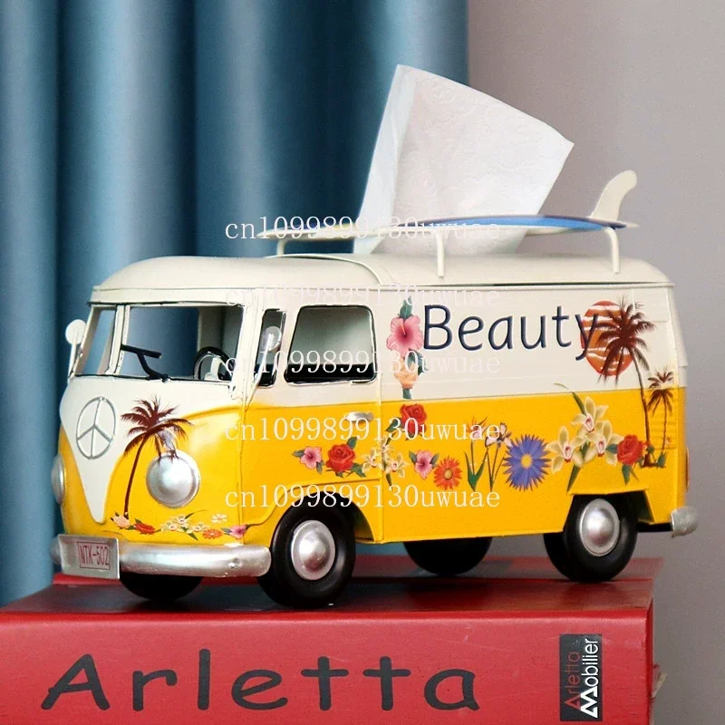 

Industrial Wind Bus Tissue Box Iron Art Retro Model Car Tissue Storage Box for Office Home Decoration Creative Paper Holder