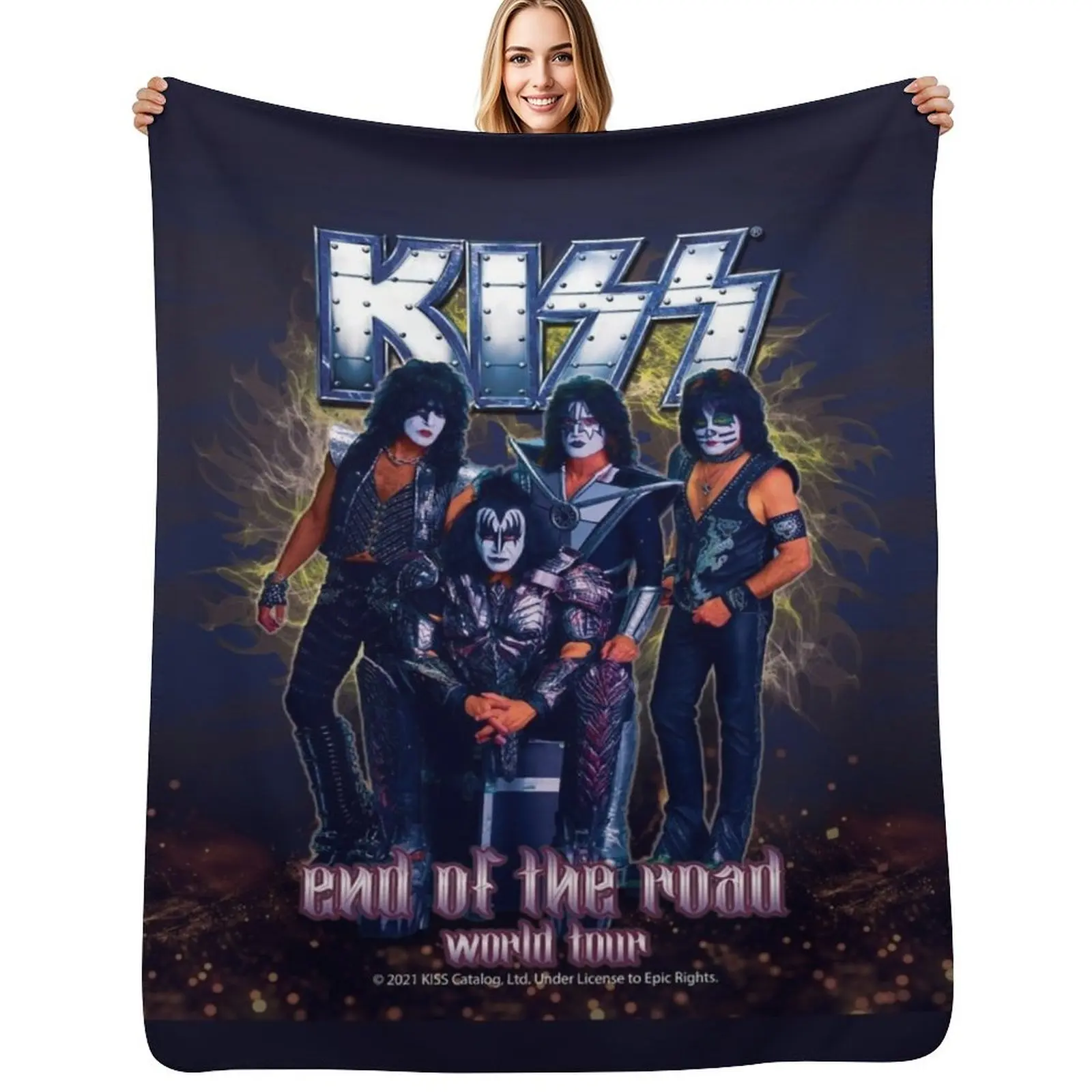 KISS Band-End of the Road World Tour Throw Blanket Cozy Home Blanket Gift for Christmas Holiday