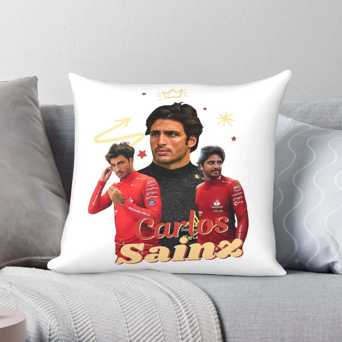 King Carlos Sainz Pillowcase Polyester Linen Velvet Pattern Zip Decor Bed Cushion Cover 18