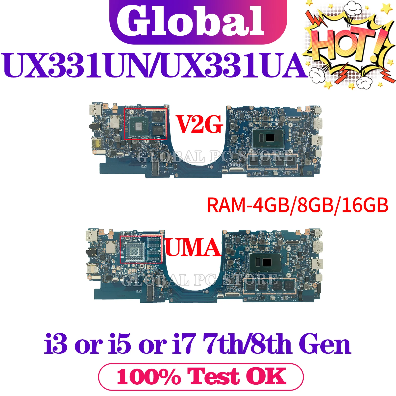 KEFU UX331UN Scheda Madre Per ASUS UX331UAL UX331UA UX331U Scheda Madre Del Computer Portatile i3 i5 i7 7th/8th Gen V2G/UMA 8GB/16GB-RAM