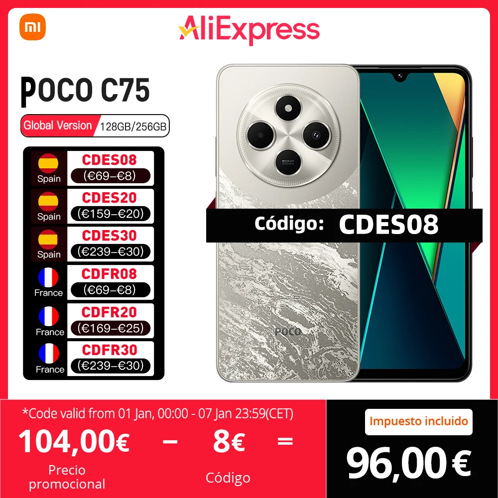 Xiaomi POCO C75 European Version 128GB/256GB Helio G81-Ultra Triple Camera 6.88 inch, 120Hz, 5160mAh Battery NFC