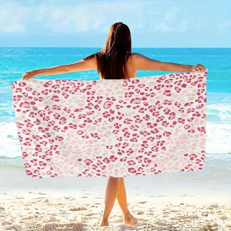 Sweet Pastel Pink Leopard Print Beach Towel Lightweight Towel Girly Style Design for Beach Holiday Swimming Camping Daily