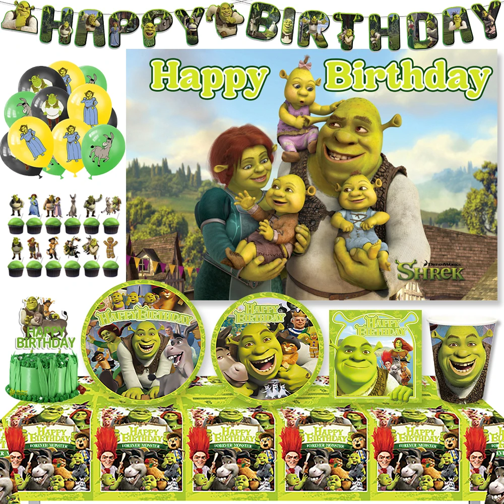 Green-Monster&ShrekS-Theme Children Birthday Party Disposable Tableware Background Balloon Decoration Supplies Baby Party Gifts