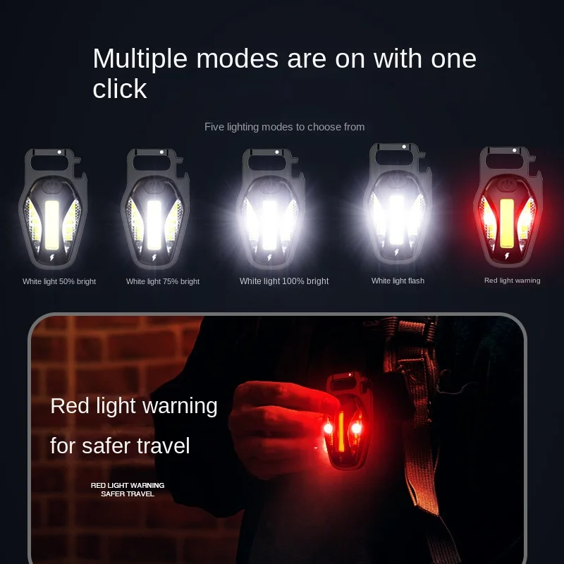 Mini Bright Camping Lantern LED Flashlight Rechargeable COB Work Light Five lighting modes Waterpoor Magnetic Keychain Lamp