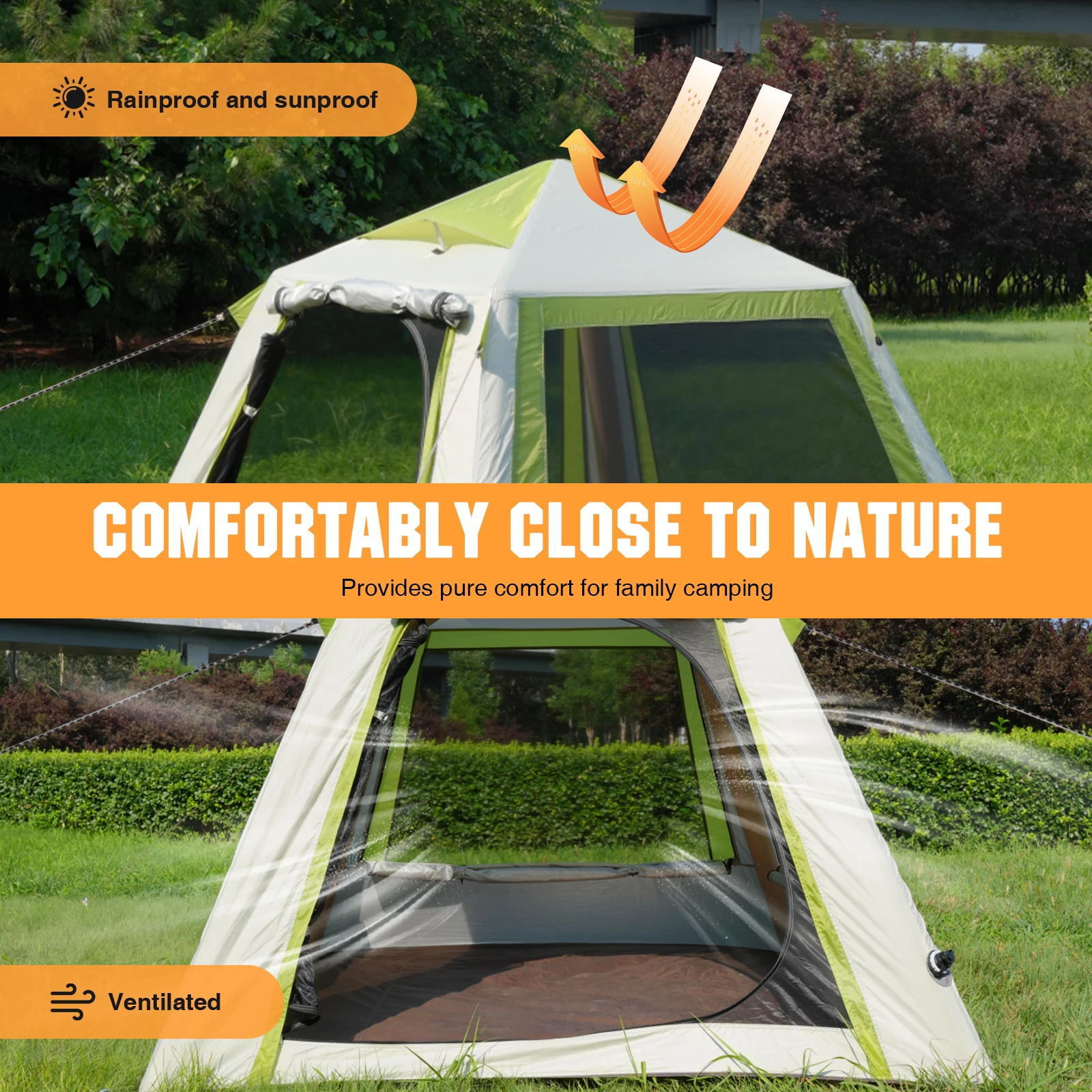 

Палатка для кемпинга на 2-3 человек, простая в установке, портативная, для глэмпинга, из водонепроницаемого оксфорда, с сетчатыми окнами, для взрослых, детей, скаутов