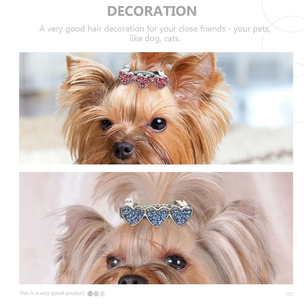 

3Pcs Dog Hair Clips Heart Pet Hairpins Rhinestone Puppy Barrettes Durable Lightweight Mini Hair Accessories Puppy Barrette