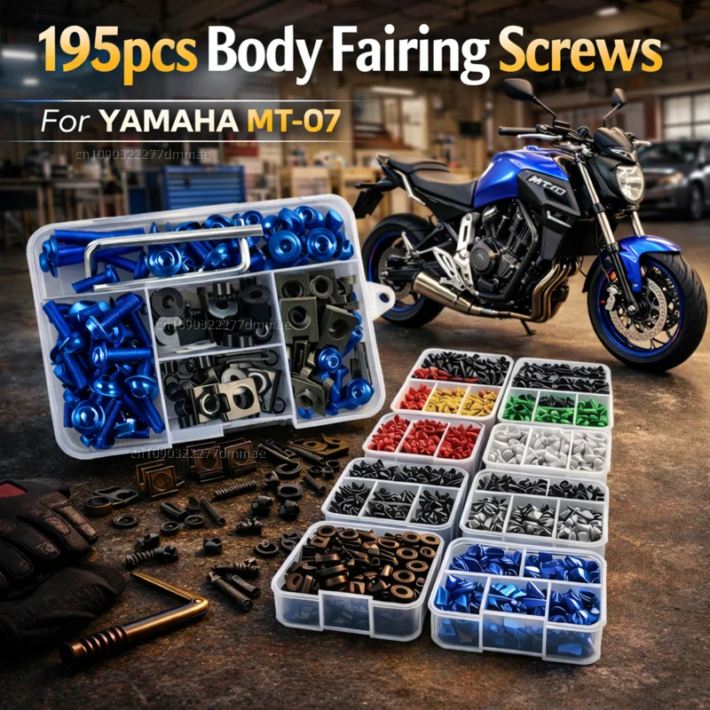 

195pcs Motorcycle Fairing Bolts Body Screws Nuts For YAMAHA MT-07 MT07 MT 07 2014-2022 2021 2020 2019 Kit Aluminum CNC Fasteners