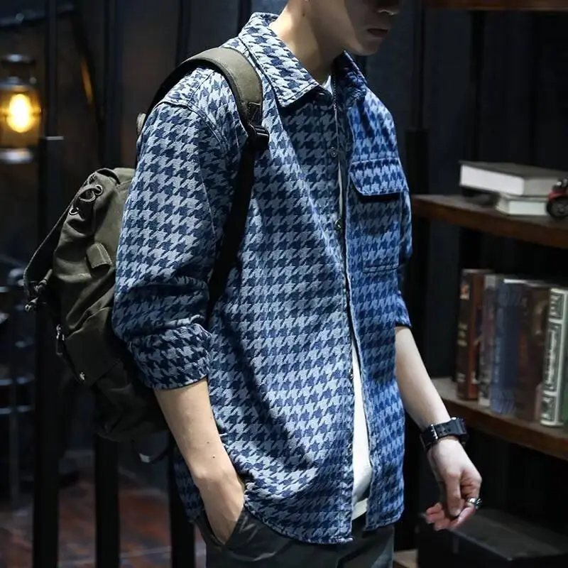 

Men's Casual Plaid Shirt Fall New Style Turn-down Collar Standard Fit Long Sleeve Polyester Spring Youth Trend Spring 2023