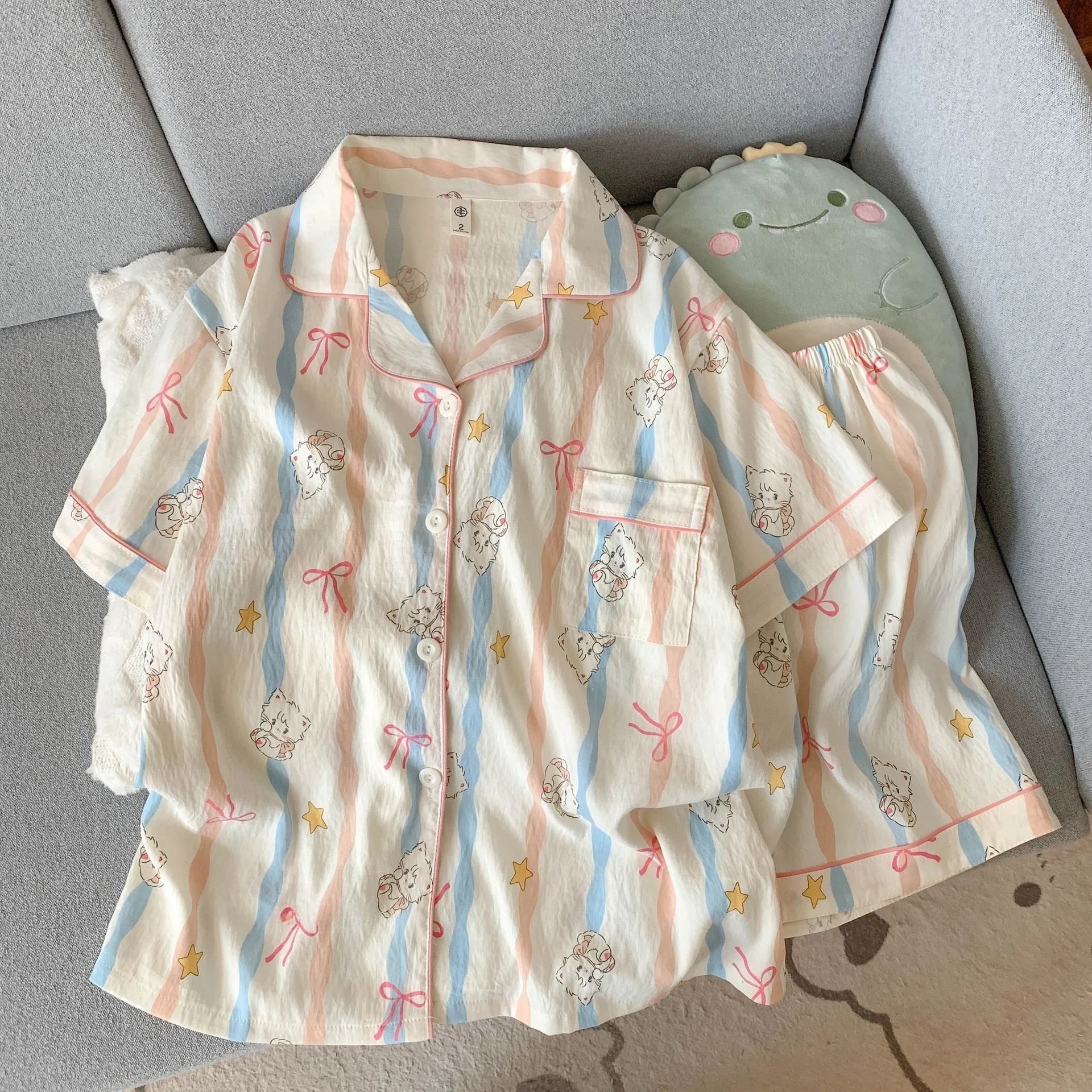 

Cloud Cotton Women's Sleepwear Summer Thin Short Sleeve Shorts Cartoon Cute Home Clothes Lightweight Breathable Nightgown