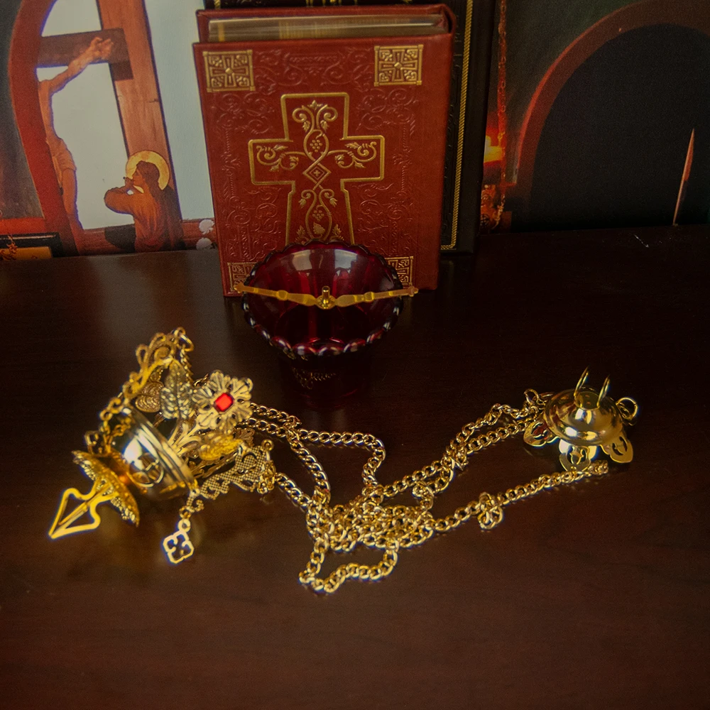 HTISOK Orthodoxe Westliche Kirchen-Vigillampe Kleine Hängelampe Mit Kette Hochwertig Handgefertigt Goldbeschichtet – Detail 10
