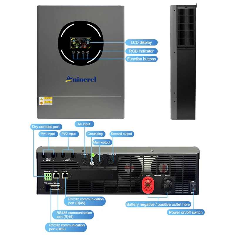 Aninerel 11KW Solar Inverter 48V 160A 220VAC Off-Grid+On-Grid Hybrid Home Inverter Pure Sine Wave Dual Outputs Built-in Dual MPPT Charge Controller With WIFI US In Stock view 6