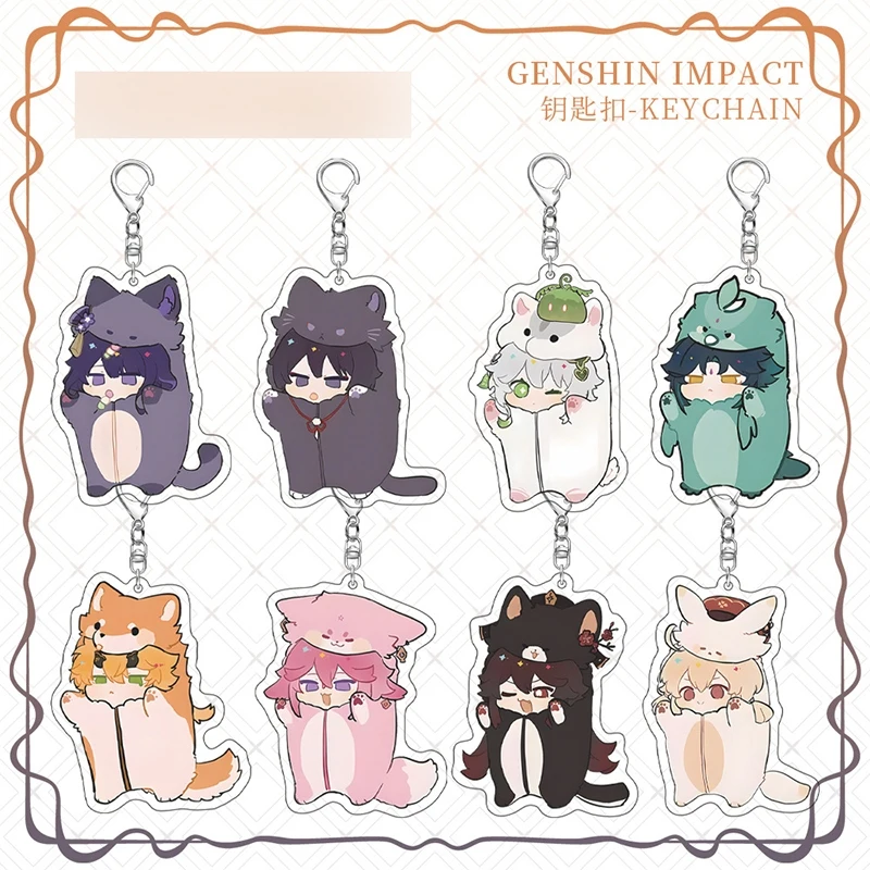 Genshin Impact Acrylic Cartoon Figure Display Keychain Zhongli Nahida Animal Sleepwear Series Cute Pendant Friends Girl Gift