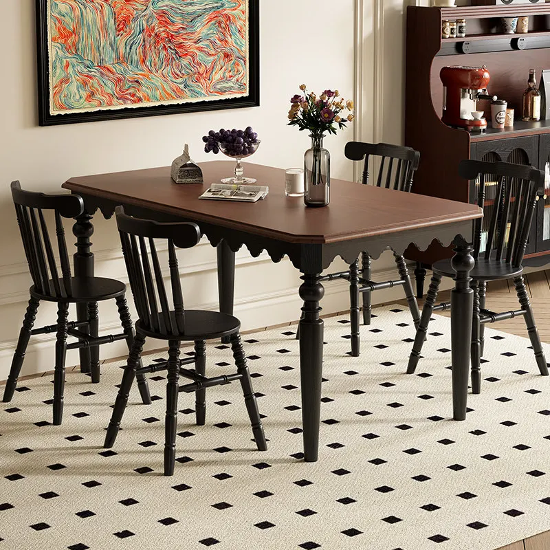 All-pure solid wood dining table and chair combination American living room household rectangular dining table