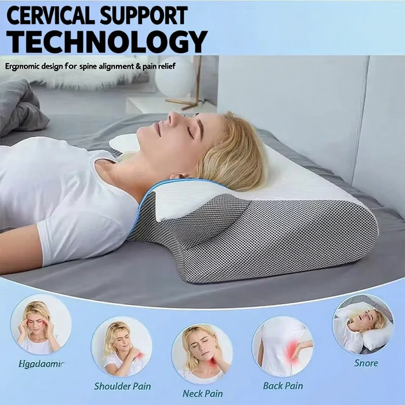 

1pc Memory Foam Cervical Pillow, 2 in 1 Ergonomic Contour Orthopedic Pillow for Neck Pain, Contoured Support Pillows,Neck Pillow